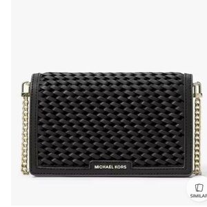 Michael Kors Black Woven Crossbody with Gold Chain